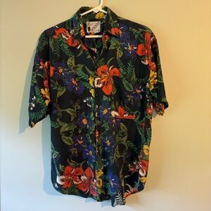 Goouch Vintage Floral Hawaiian Short Sleeve Button Down Shirt Tropical Beachy